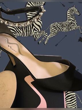 Nina: Venya Black Pearl & Crystal Ankle-Strap Pump